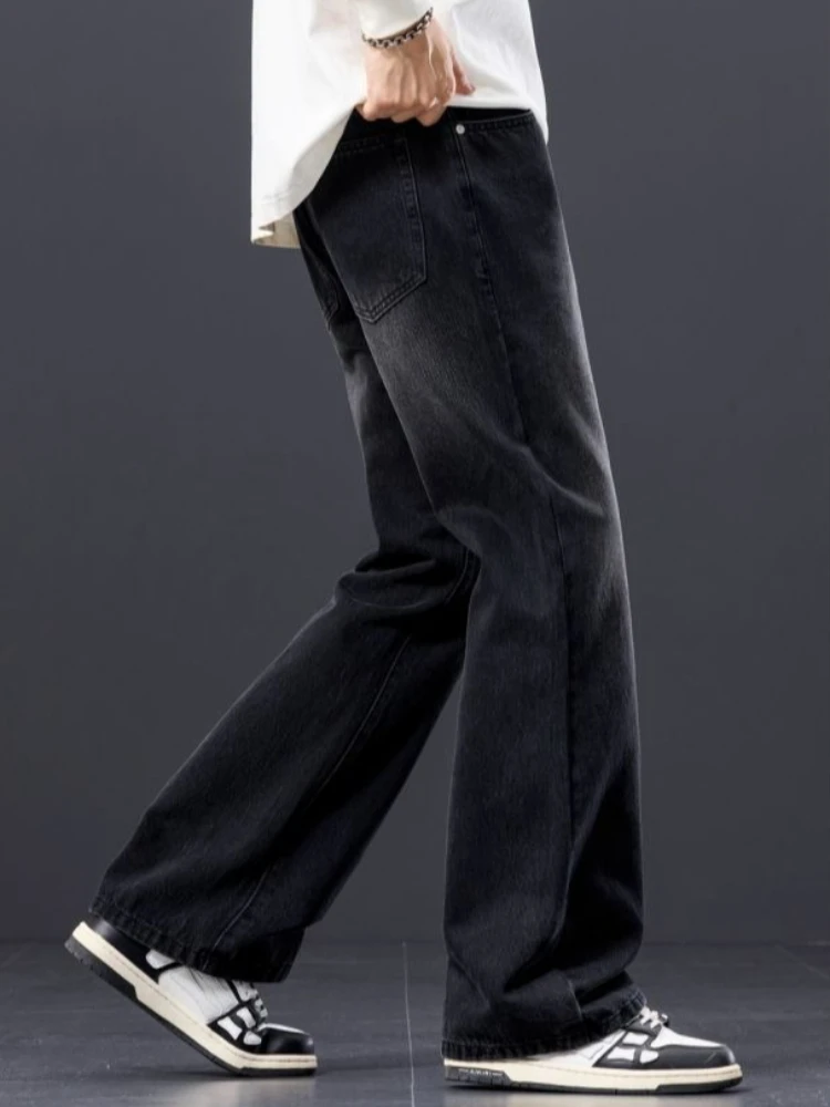 Men Summer Lightweight Black Denim Pants Baggy Casual Trendy Youth Everyday Long Jeans