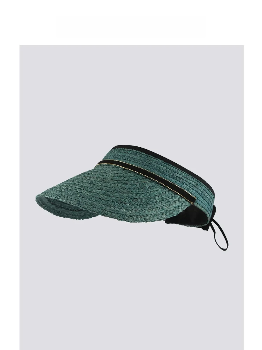 handmade-fetsbuy-blue-raffia-straw-hat-women's-summer-sun-protection-breathable-whitening-wide-brim-empty-top-hat-face-slimming