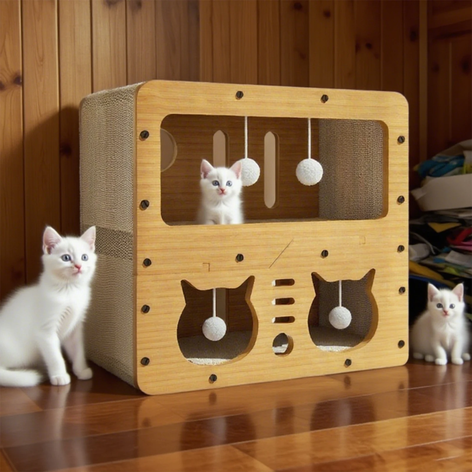 Katzen-Kratzbrett Katzen-Nest Wellpappe Multifunktionales Doppelschichtiges Katzenhaus zur Selbstbeschäftigung und Langeweile-Linderung Haustier-Spielzeug