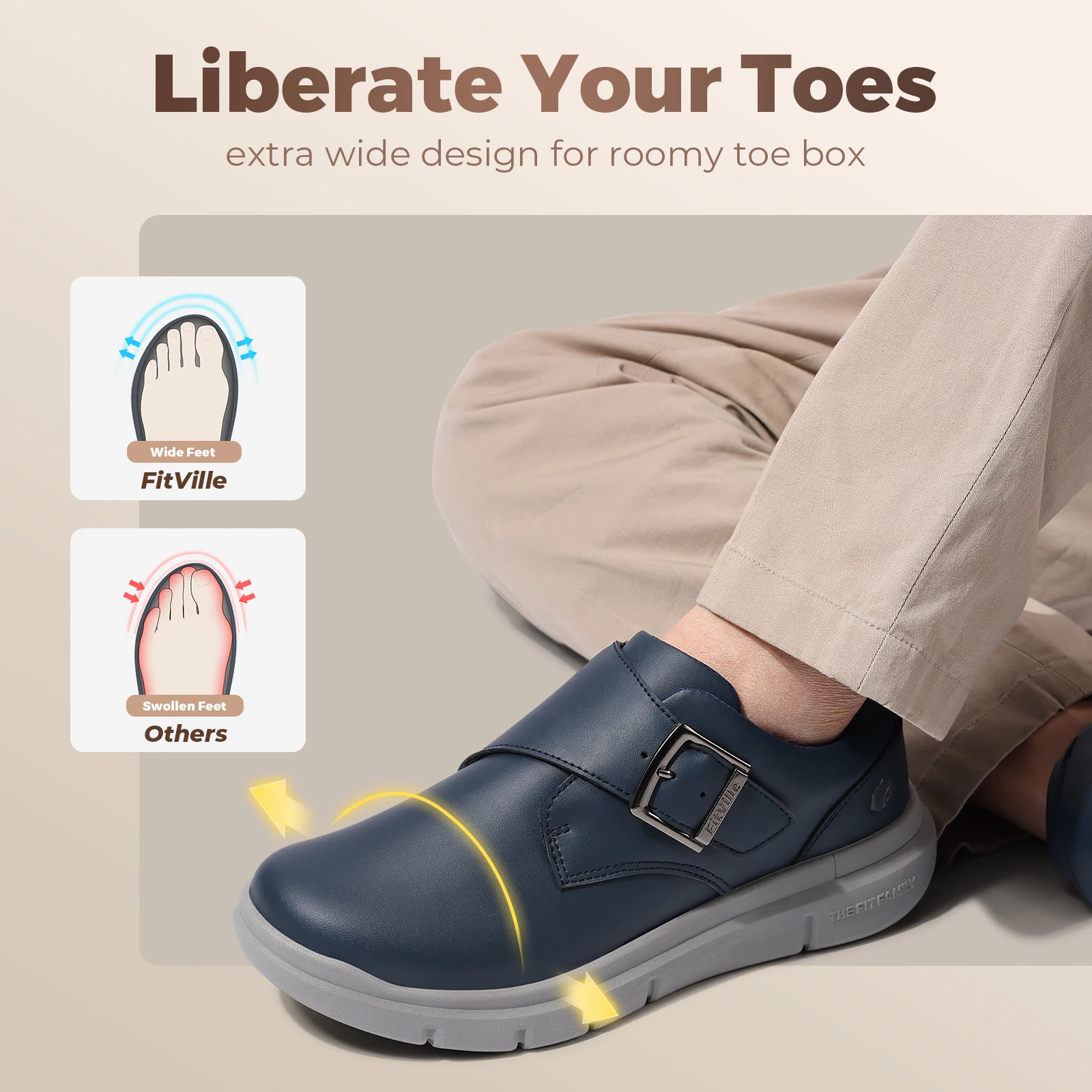 Fittington Men's Diabetic Shoes Extra Wide Toe Casual Dress Shoes for Men Swollen Feet Business Walking Lightweight Adjustable