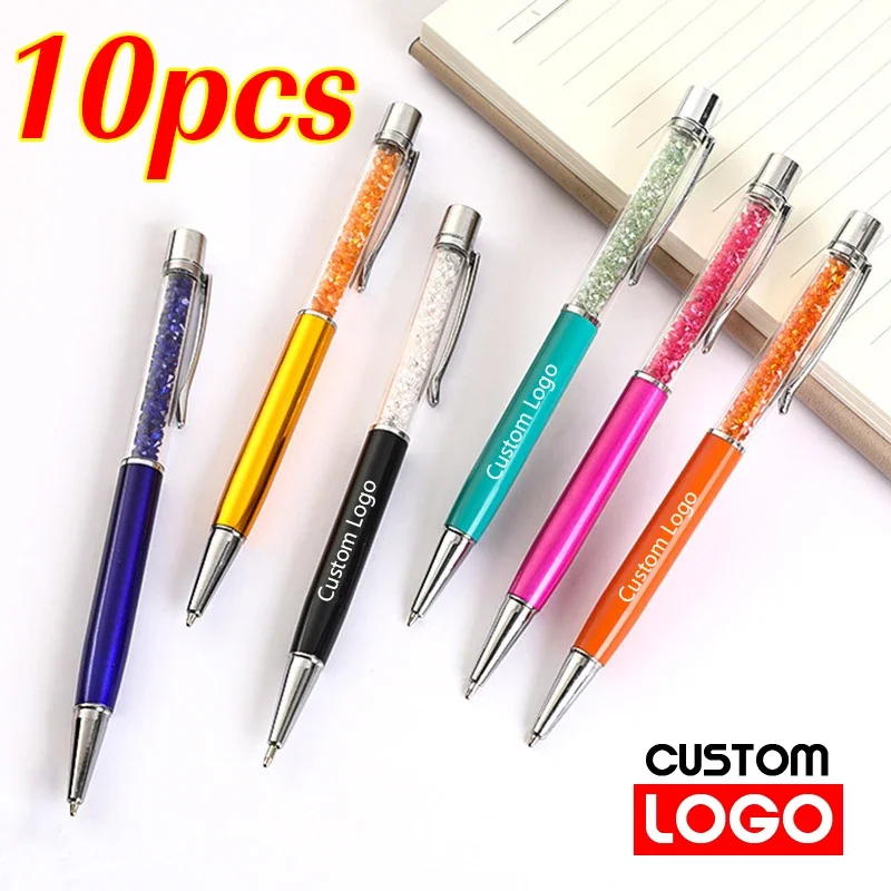 

10pcs/Lot Custom Logo Crystal Pen Metal Advertising Ballpoint Pen Stationery Office School Ballpen Engraved Name Wholesale