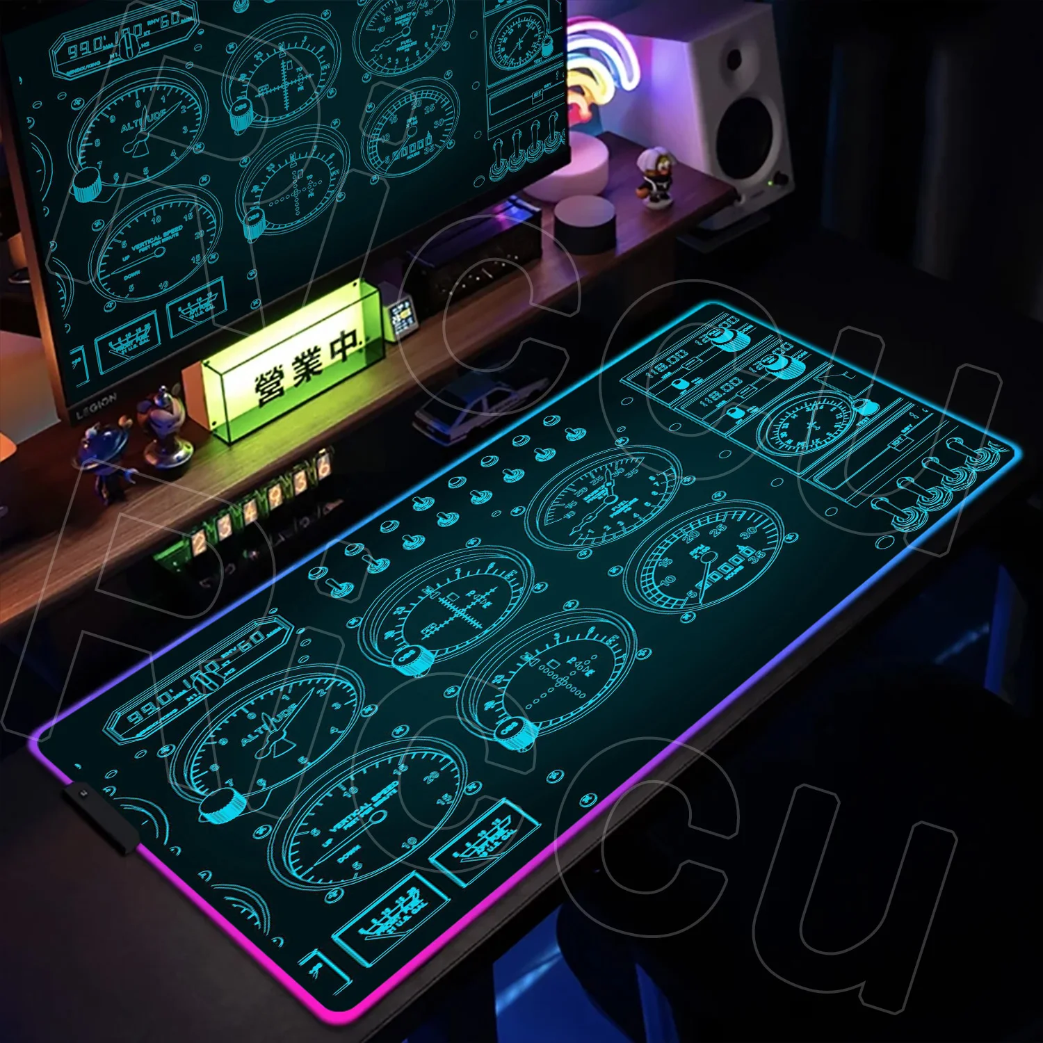 

RGB XXL HD print Aircraft dashboard Mause Pad Instrument Panel Mousepad Anime LED Desk Mat Pc Accessories Gamer Cockpit Playmat