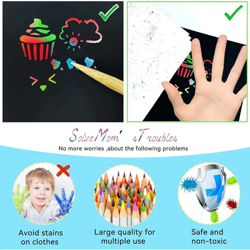 10/100PCS Rainbow Scratch Mini Notes Paper Pad Cards With Drawing Stencil Children Kids DIY Draw Painting Educational Toys Gifts