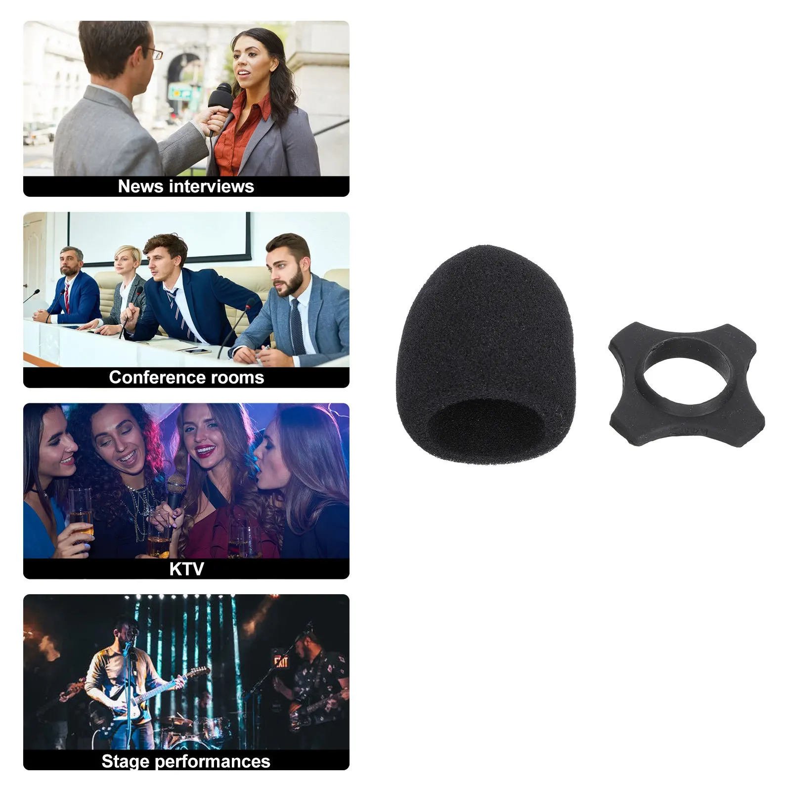 

4Sets Microphone Sponge Covers High-Density Windproof Noise Reduction Mic Rubber Rings for Hand-Held Mics Ktv Conference Stage