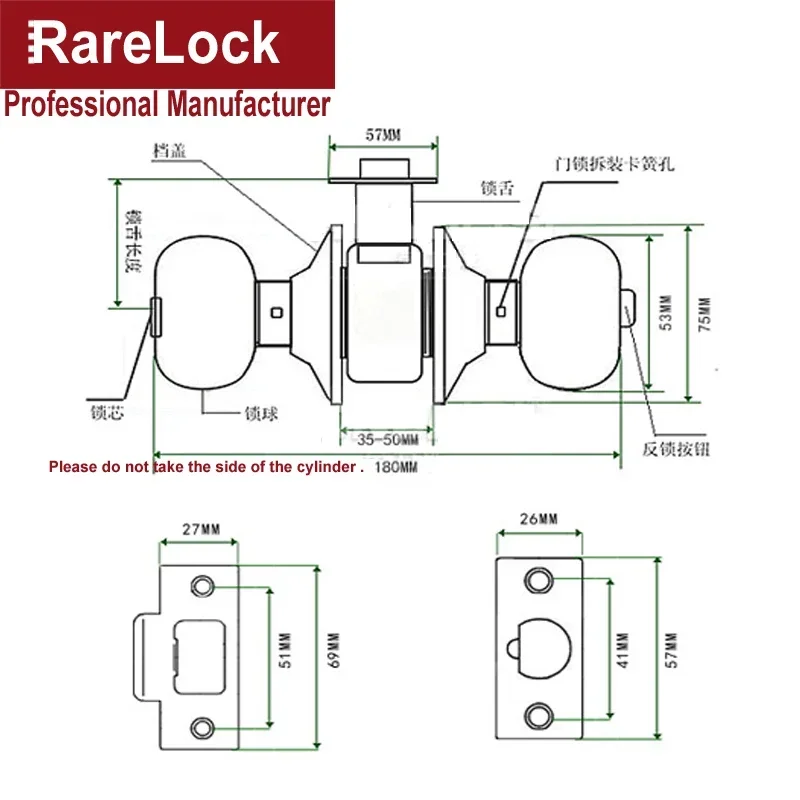 Handle Door Lock with Spring Bolt for Bathroom Bedroom Office Women Bag Shop Wooden Door Hardware Rarelock H
