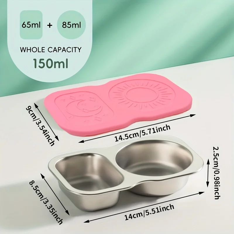 1pc Dipping Sauce Dish Stainless Steel Divided Dip Bowls Sauce Plate Picnic Seasoning Dipping Condiment Tray Snack Container view 2