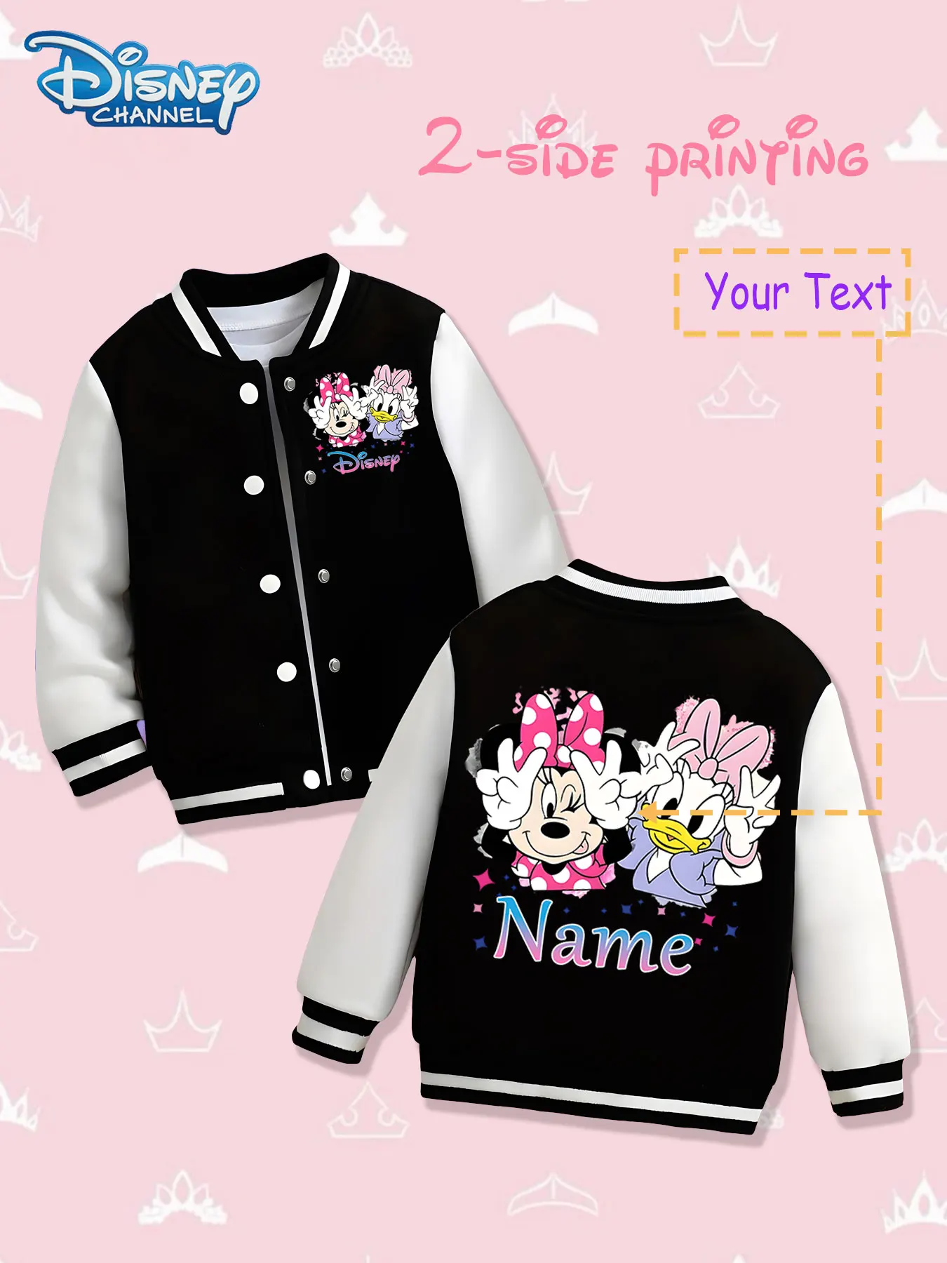 

MINISO Disney Minnie and Daisy Kids Baseball Jacket - Minnie and Daisy's cute double-sided design with lively and interesting co