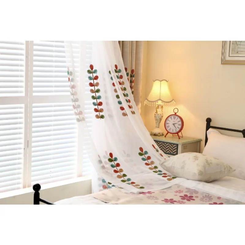Korean Pastoral Style Embroidery Colorful String Grass Gauze Curtains Living Room Bedroom Balcony Curtains