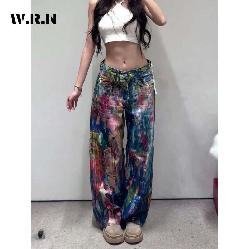 

Grunge Tie Dye 2000s High Waist Street Retro Jeans Vintage Y2K Eclectic Casual Pants Women's Trashy Sexy Straight Denim Trouser