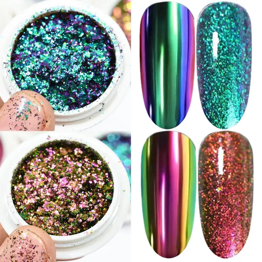 

6 Jar Holographic Chameleon Chrome Pigment Nail Glitter Powder Mirror Laser Resin Pigment Color Change Nail Art Slice Flakes *#*