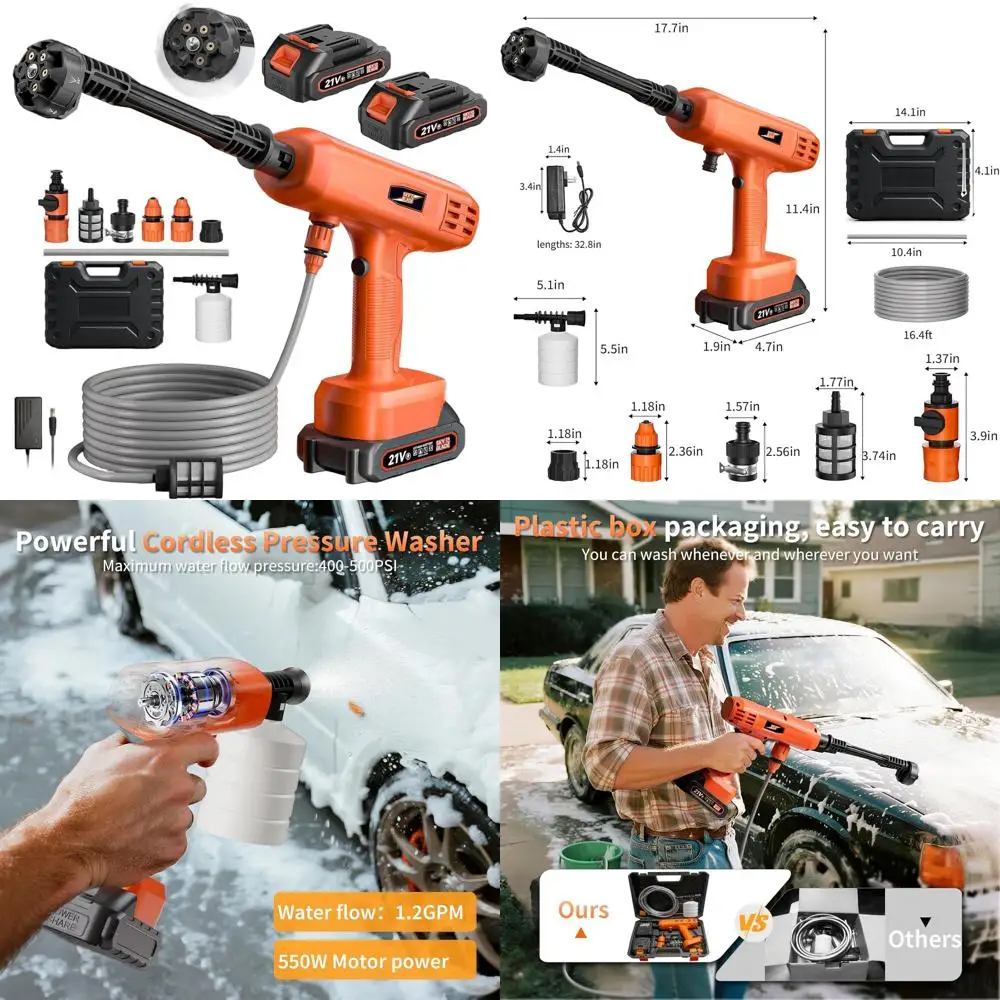 

Портативная электрическая мойка высокого давления с насадкой 6-в-1, аккумулятор 3000 мАч для чистки автомобилей и сада