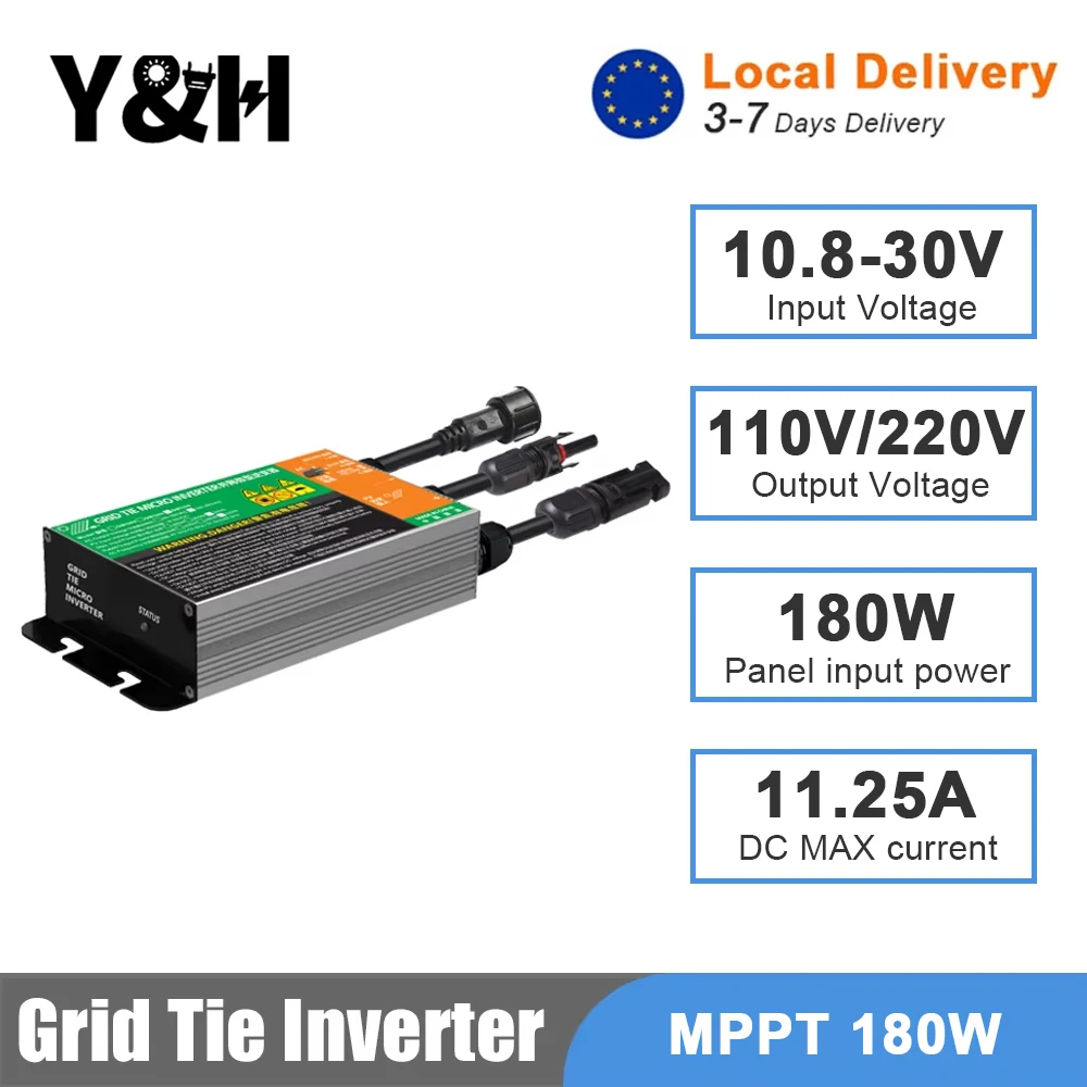 Y&H Grid Tie Micro inverter 120W 150W 180W MPPT Micro inverter Ingresso DC10.8-30V Uscita fotovoltaica AC110V-240V Sistema solare domestico su rete