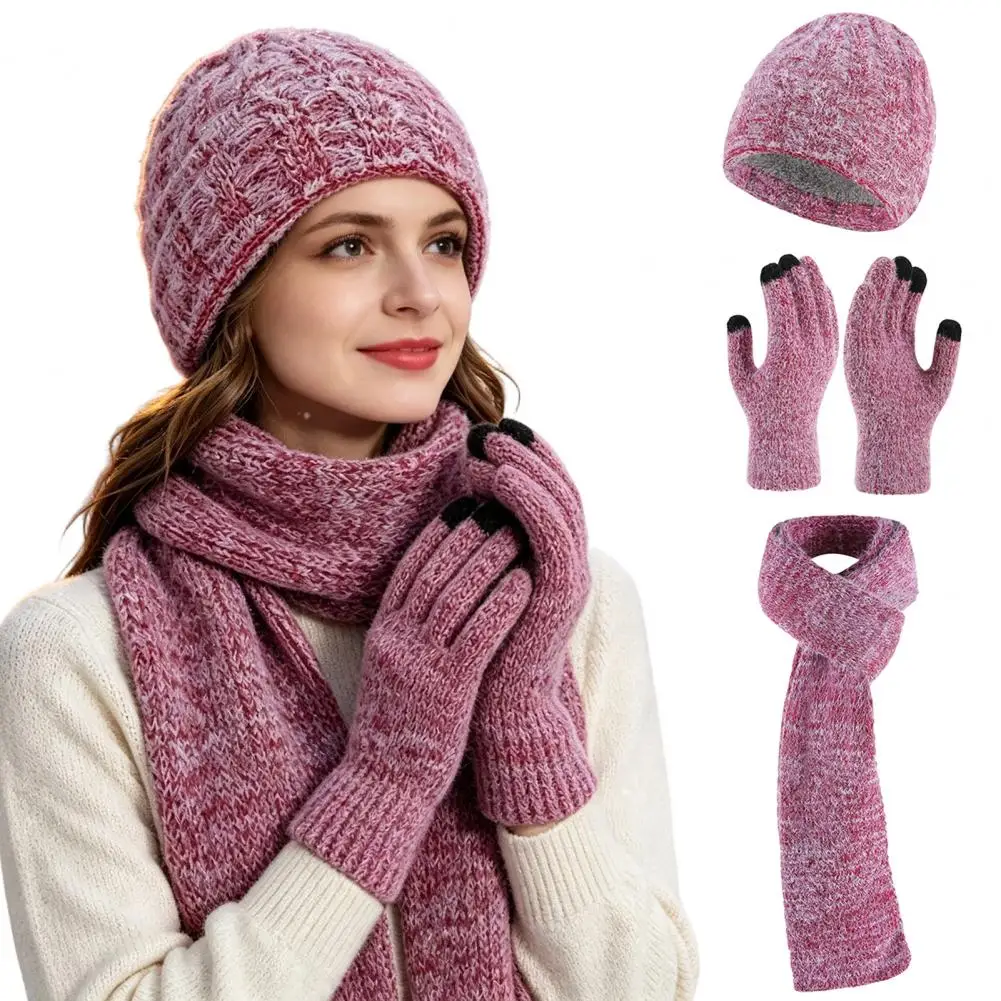 Holiday Gift for Friends Family Winter Hat Scarf Gloves Set for Women Warm Knitted Touchscreen Mittens 71-inch Cozy for Weather