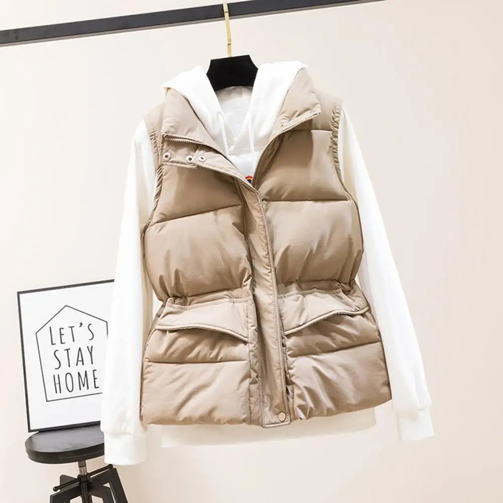 Casual Sleeveless Jacket Women's Winter Padded Vest with Stand Collar Zipper Closure Windproof Outdoor Down Coat for Heat