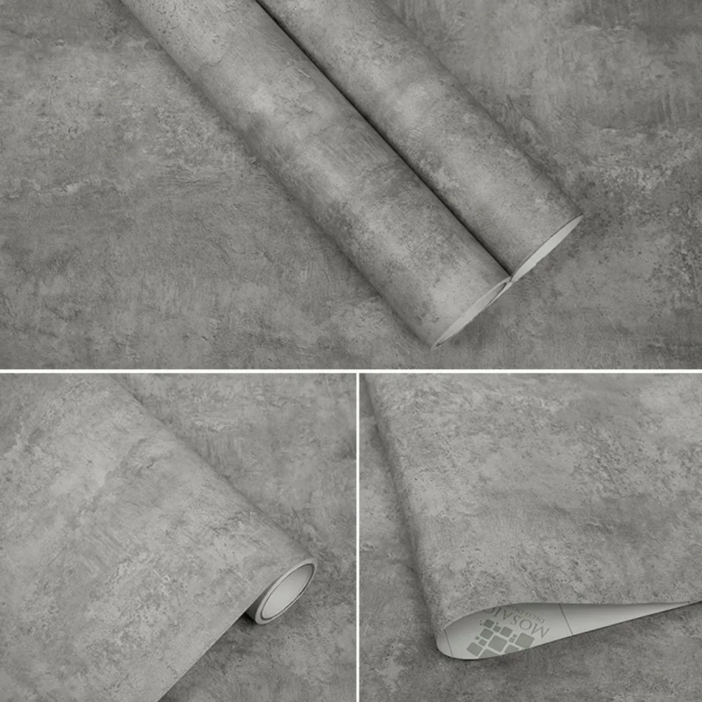 PVC Concrete Contact Paper 40x900cm Matte Finish Cement Wallpaper 3D Textured Grey Industrial Wallpaper for Cabinet