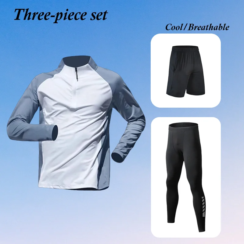 Conjunto Deportivo para Hombre, Camiseta de Manga Larga de Secado Rápido con Media Cremallera y Pantalones, Ropa Deportiva para Atletismo, Camiseta para Correr, Equipo de Fitness