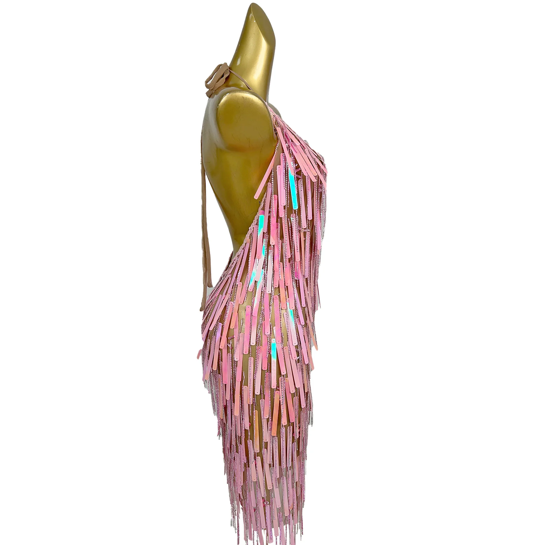 Women Party Sparkly Streamer Slip Mini Dress Sexy Mesh Birthday Cocktail Dress Event Deep V Neck Latin Dance Outfit Ziliuguang
