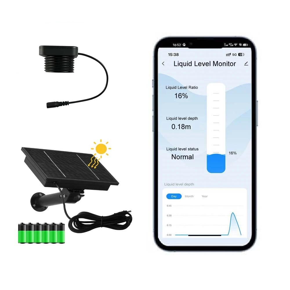 Tuya APP Solar Ultrasonic Monitor Wireless Detector Water Fuel Liquid Tank Level Sensor Alarm Indicator Remote Water Gauge