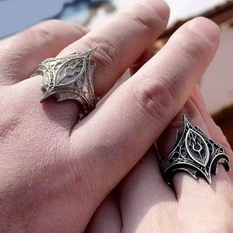 Unconventional Gothic Art Ring Intricate Embossed Design Allergy Resistant Alloy Adjustable Fit For Women Men 