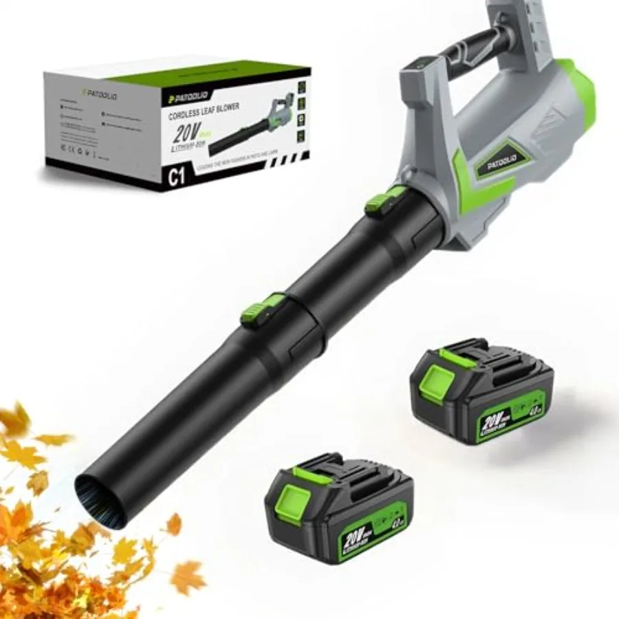 

Leaf Blower Cordless 650CFM/170MPH with 2×4000mAh Batteries and Charger 5 Speed Mode Cordless Blower Handheld for Patio Lawn Ca
