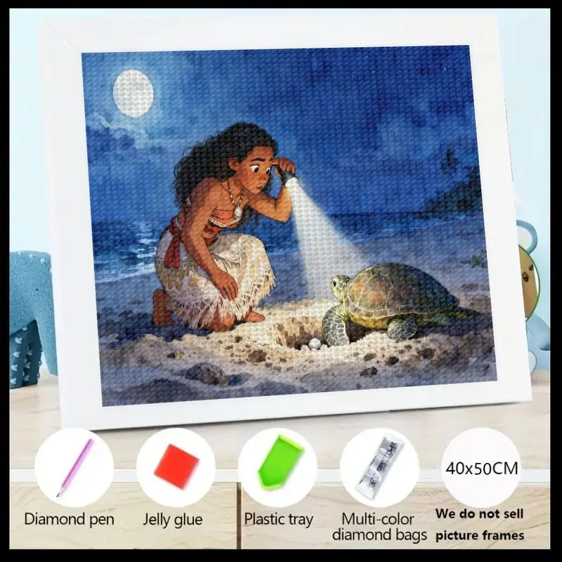 

1 шт. 5D DIY полный дрель набор для алмазной живописи, очаровательная сцена принцессы Моаны и морской черепахи от лунного света, кристалл Rhinesto