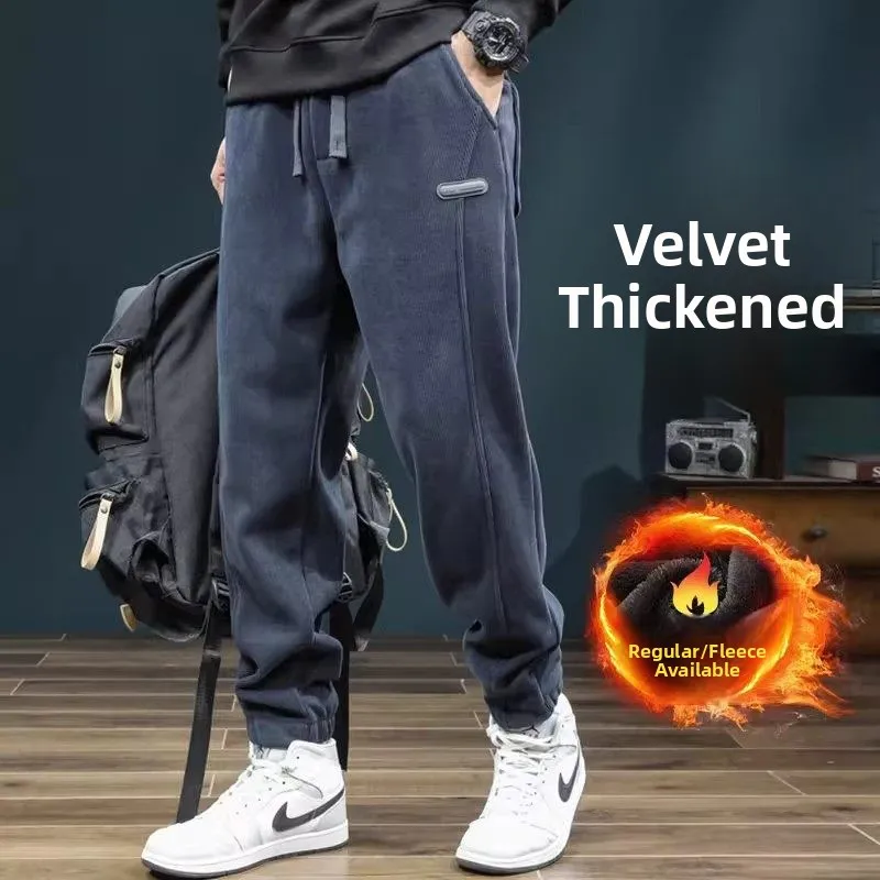 

Men's Autumn Winter Corduroy Casual Pants Thiened Warm Sports Long Trousers Wear Resistant Dirt Proof Fce Lined Loose Fit