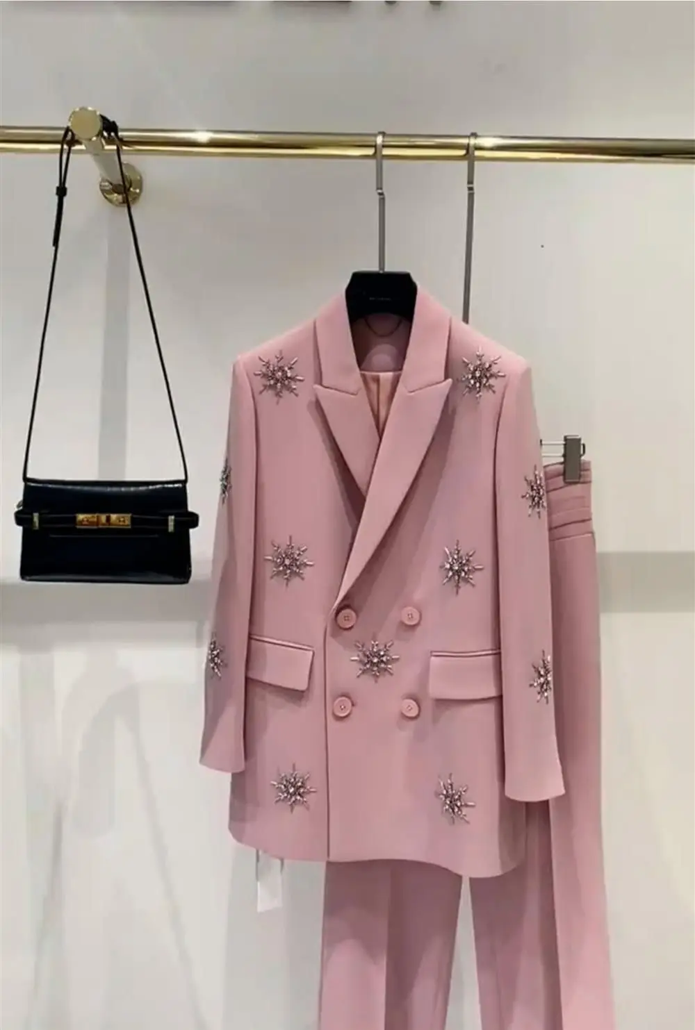 2023 autunno nuove donne abiti rosa Blazer doppio petto in rilievo giacca in due pezzi set vestiti femminili alla moda Y4403