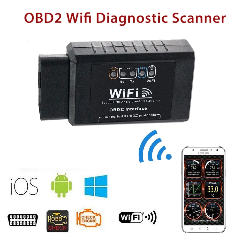 

Black ELM327 V1.5 OBD2 WIFI On-board Diagnostic Fault Detector Detection Tool