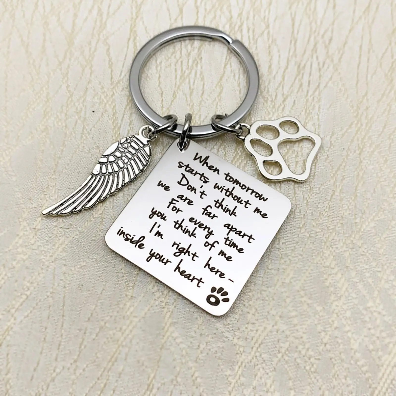 Pet Loss Gifts Keychain for Dog Cat Memorial Engraved Stainless Steel Remembrance Key Ring Bereavement Sympathy Keepsake