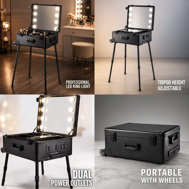 2026 Hot Sale Professional Light Box Lamp Trolley with Hidden Bracket for Makeup Artists Toolbox Case
