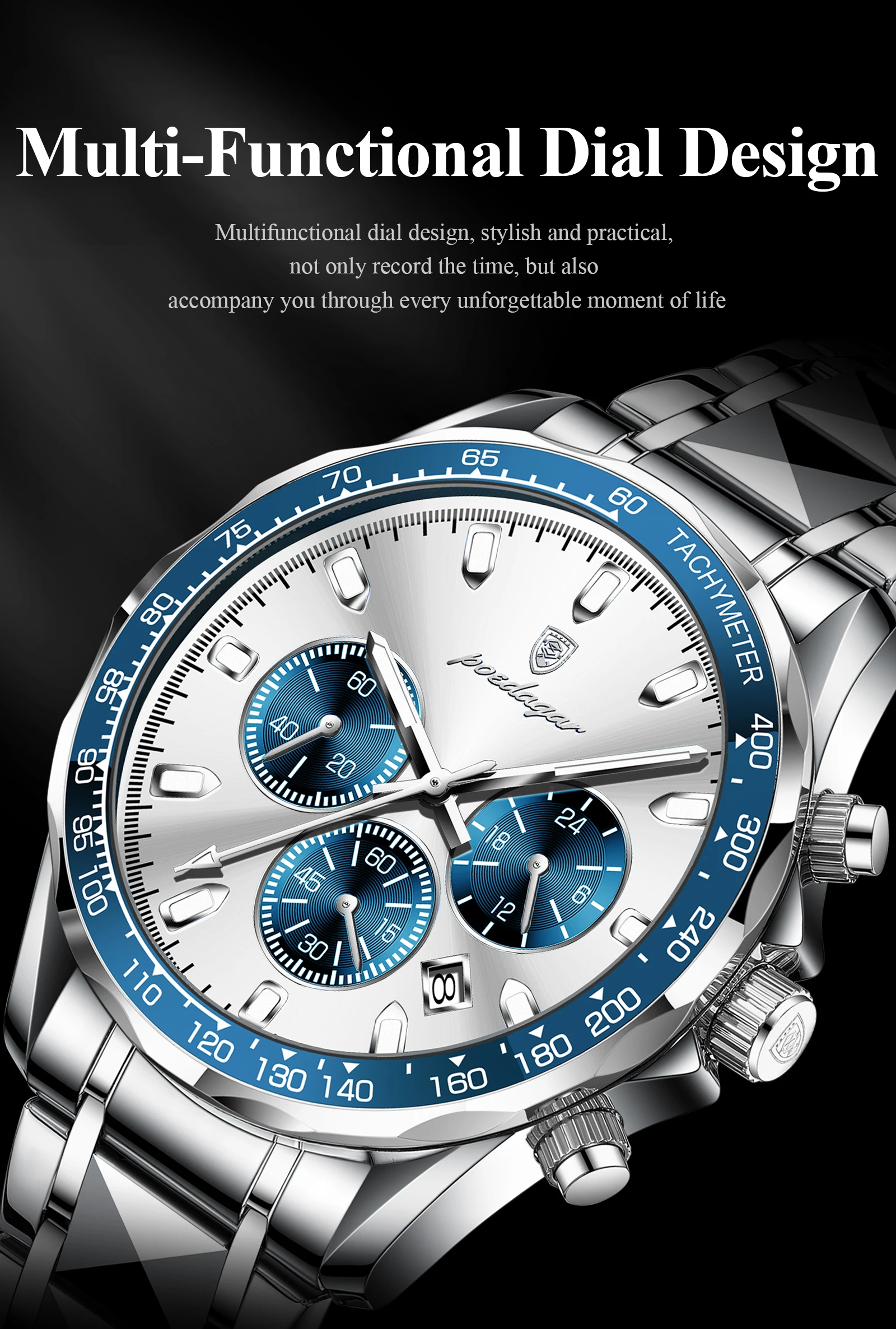 POEDAGAR Luxus Marke Männer Uhr Wasserdicht Leucht Edelstahl herren Uhren Chronograph Datum Quarz Business Uhr Für Mann – Detail 7