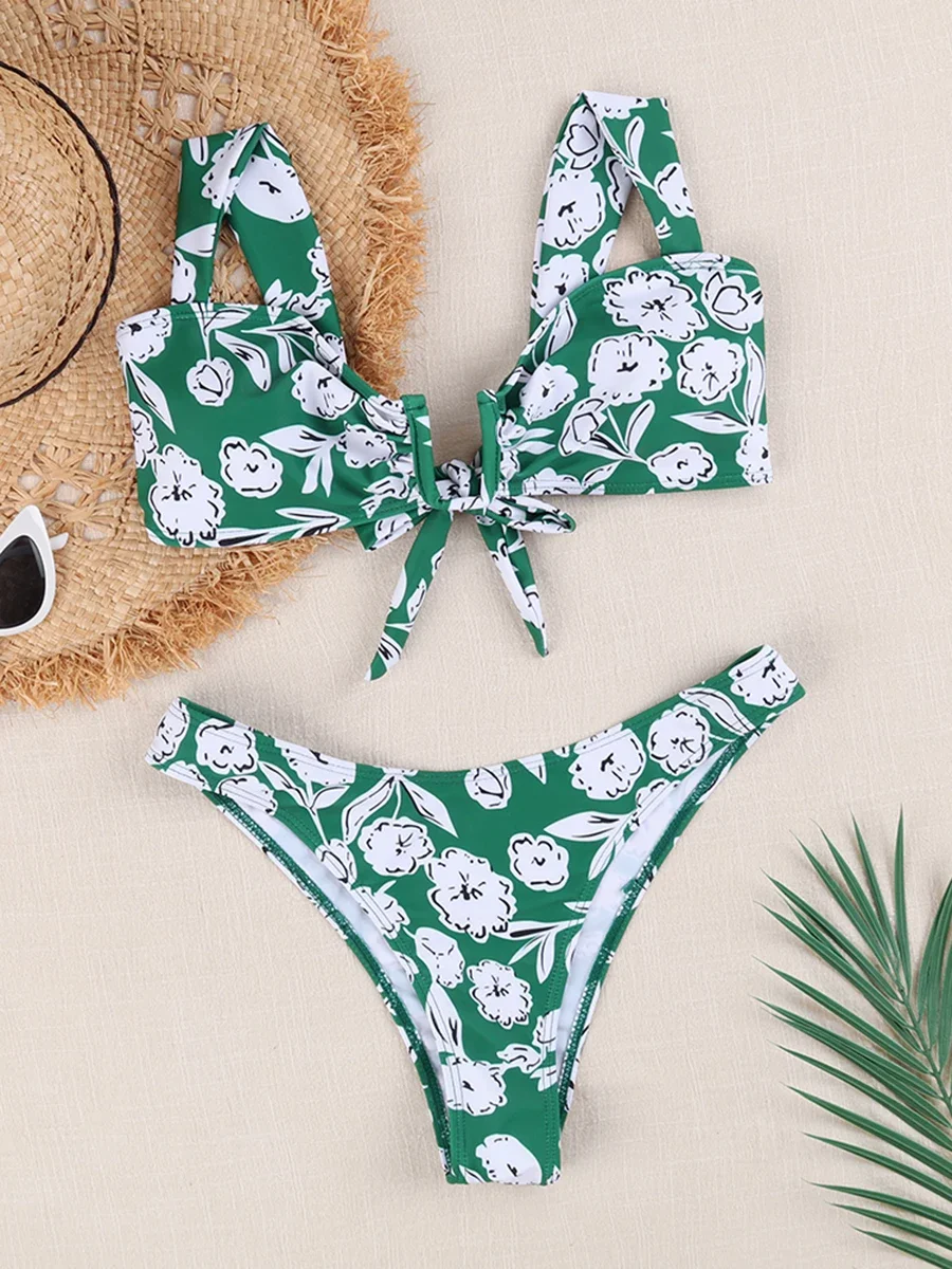 2026 New U Ring Link Strappy Bikini Sexy Swimsuit Women Printed Swimwear Female Bathers Bathing Swimming Swim Suit Beachwear