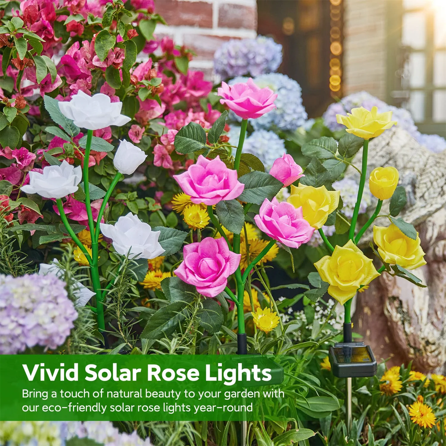 Solar Garden Lights Waterproof LED Outdoor Simulation Rose Flower Solar Light Pathway Lights for Yard Garden Backyard Decor ﻿