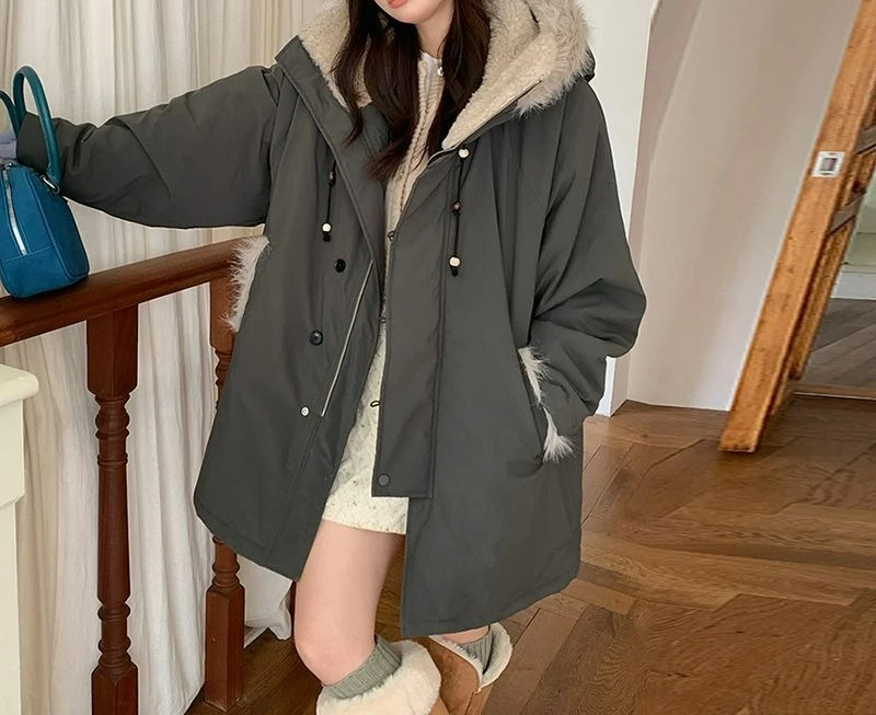 2025年冬新作 中綿入りゆったりコート フリース裏地付き中綿ジャケット