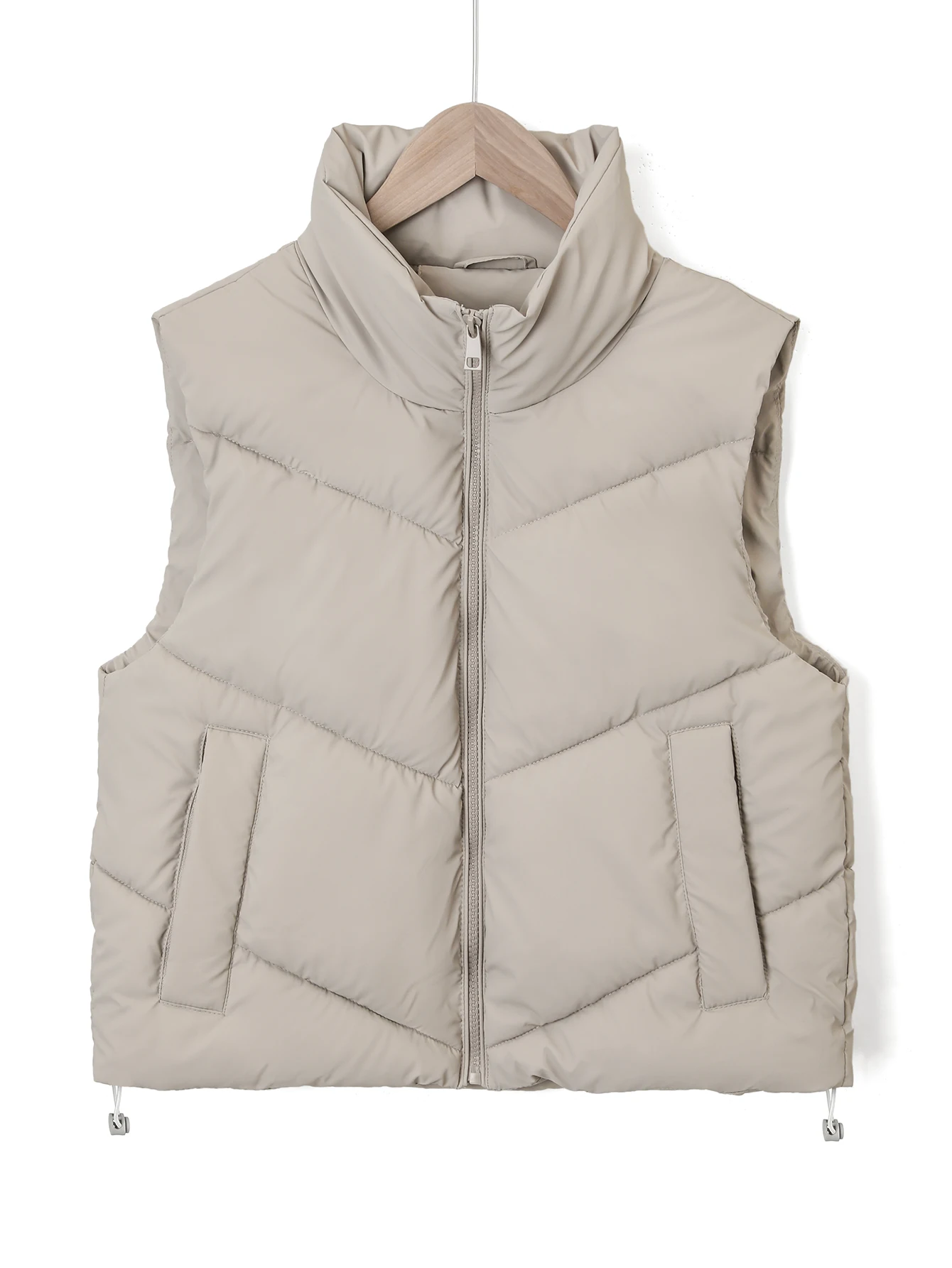

​​Women's Quilted Puffer Vest - High Neck Zip Front, Adjustable Hem Drawcord,Diamond Stitch Polyester, Casual 3-Season Outerwear