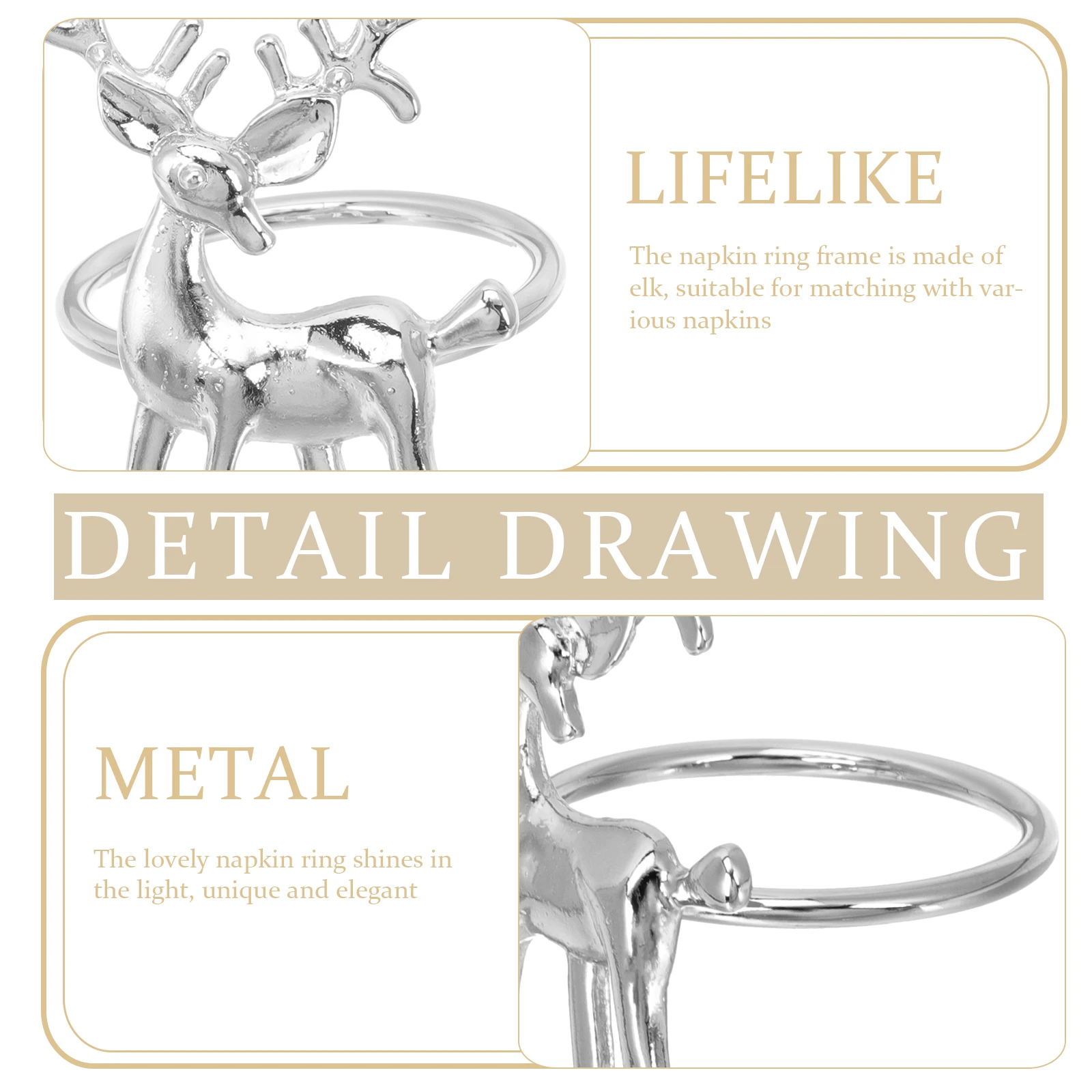 

6Pcs Deer Napkin Rings Premium Metal Crafted Napkin Buckles for Christmas Decorative Table Settings Dining Party Accessories