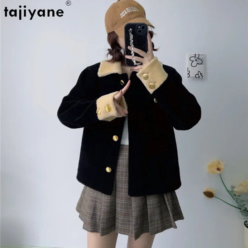 Tajiyane Sheep Shearing Jacket Women Winter Autumn Square Collar 100% Pure Wool Coat Fragrant Short Fur Coat Jaqueta Feminina