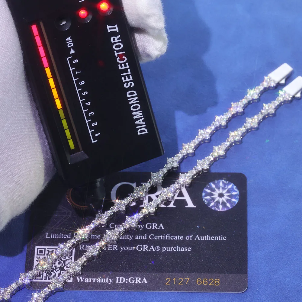 ICEBLING 925 Silver VVS Moissanite Tennis Bracelet for Men Women Iced VVS Sterling Silver Tennis Chain with Spring Buckle