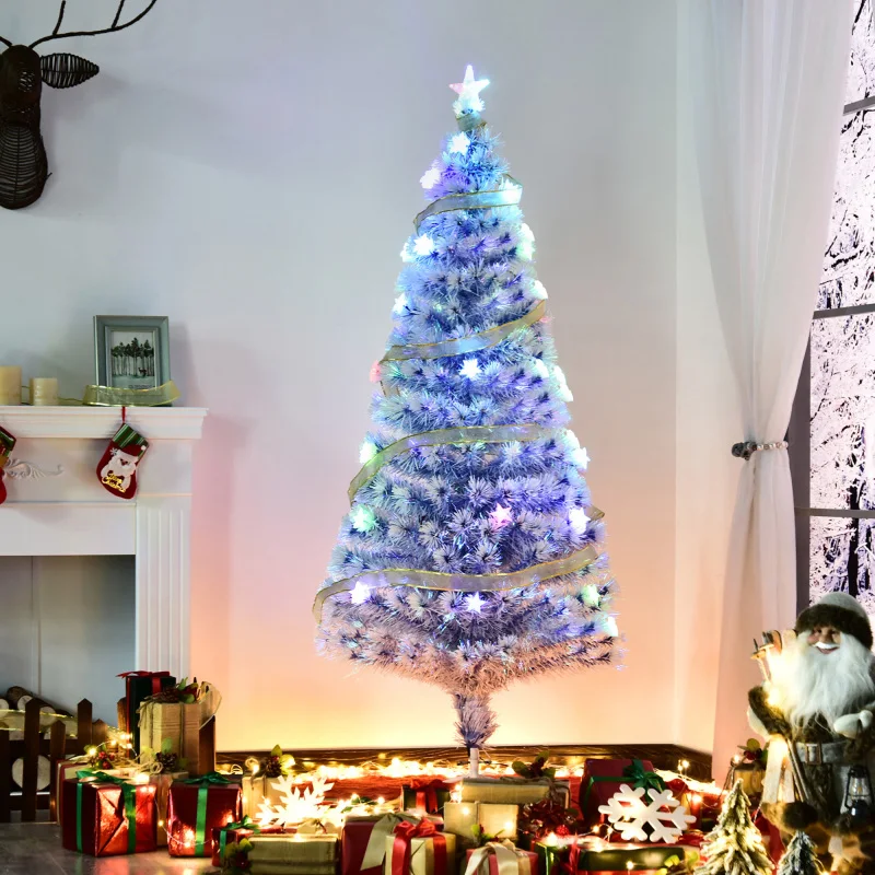 5ft Tall Pre-Lit Douglas Fir Artificial Christmas Tree with Realistic Branches, Multi-Color LED Lights, Fiber Optics and 180 Tip