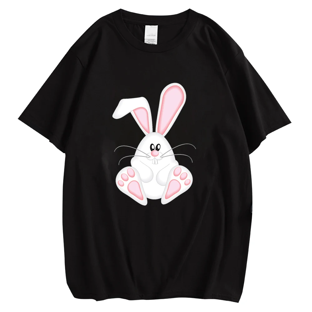 CLOOCL Funny Rabbit Women's T Shirts White Bunny Chest Print Tees Black 100% Cotton T-shirts Casual Hip Hop Tops Dropshipping