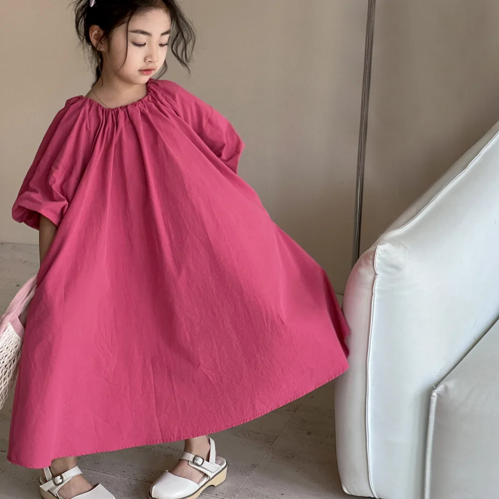 Vestido para niñas, novedad de verano 20224, vestido largo de manga de burbuja para niños, falda de muñeca informal holgada grande para niños, Simple y versátil