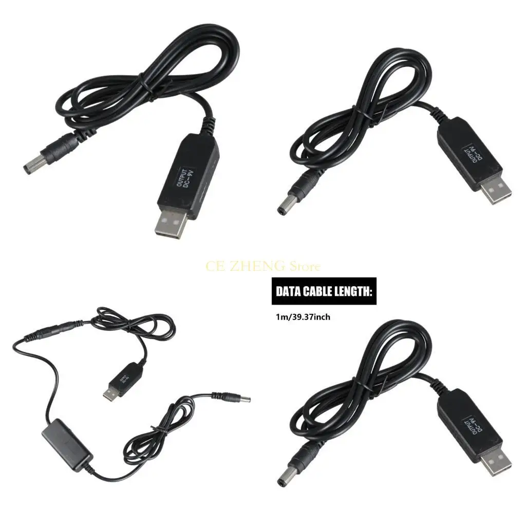 E56B USB 수컷에서 DC5.5x2.1mm 9V 전원 공급 장치 케이블 전압 USB 팬을위한 컨버터 및 스텝 업 모듈이있는 조명을위한 스텝 업.