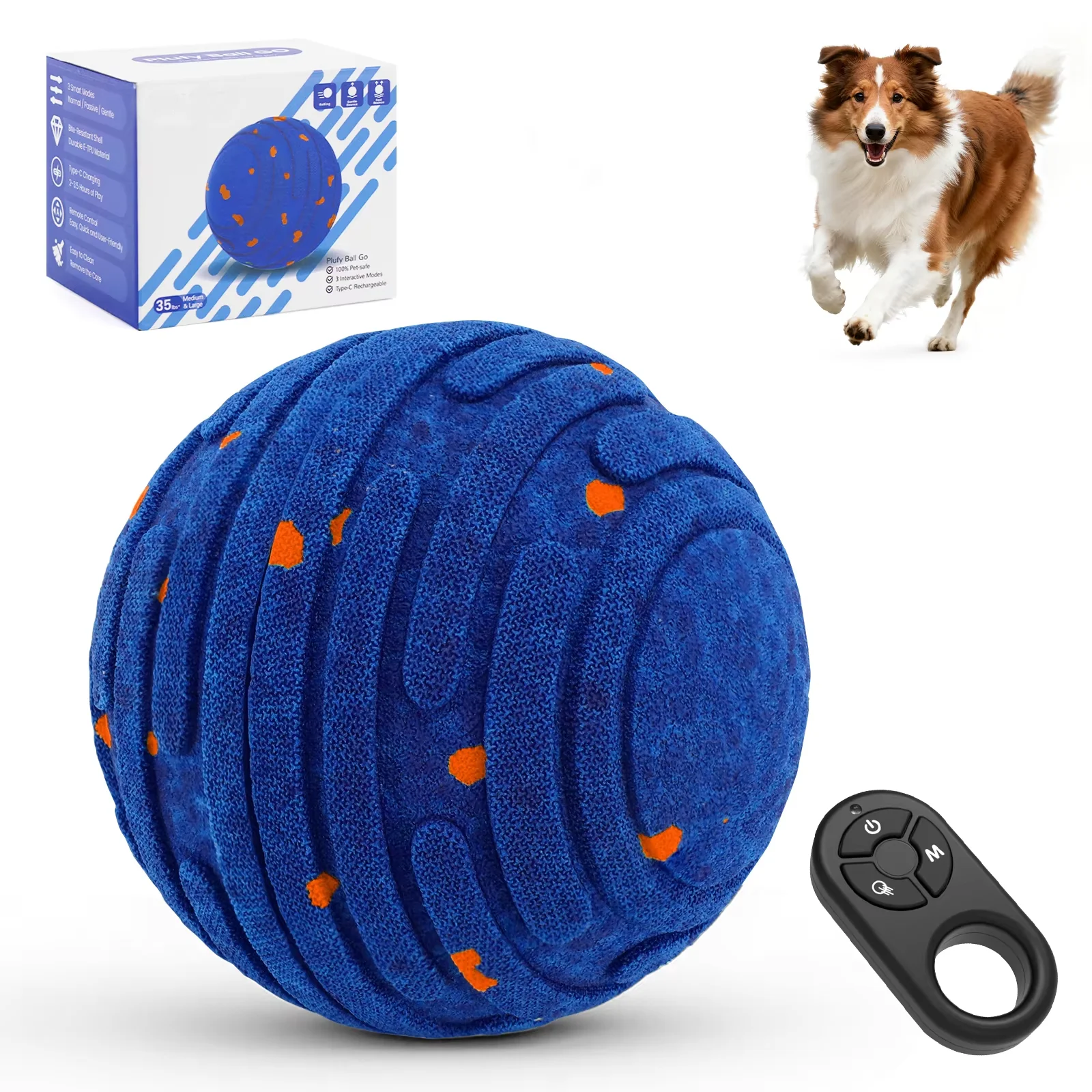 Smart Interactive Dog Toy, E-TPU Toy Ball for Aggressive Chewers, Automatic Moving, Rechargeable Ball for Small/M
