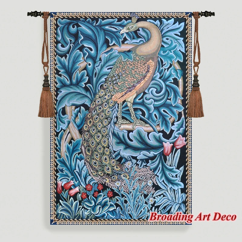 

William Morris Peacock Medieval Tapestry Wall Hanging Cotton Jacquard Weave Gobelin Home Art Decoration Aubusson Size 140*93cm