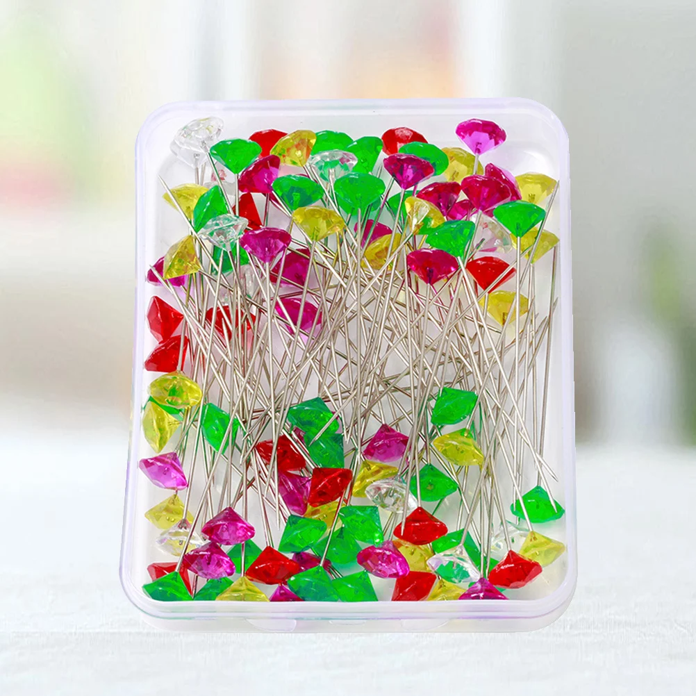 

100Pcs Sewing Pins Colorful Crystal Diamond Head Positioning Needles for Craft Decoration Dressmaker Quilting Projects