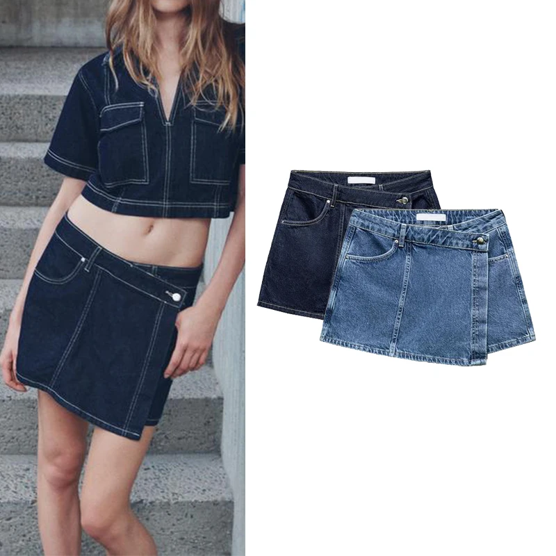 

Новая осенняя повседневная универсальная асимметричная юбка трапециевидной формы с высокой талией, джинсовая юбка, женская мода, полиэфирное волокно