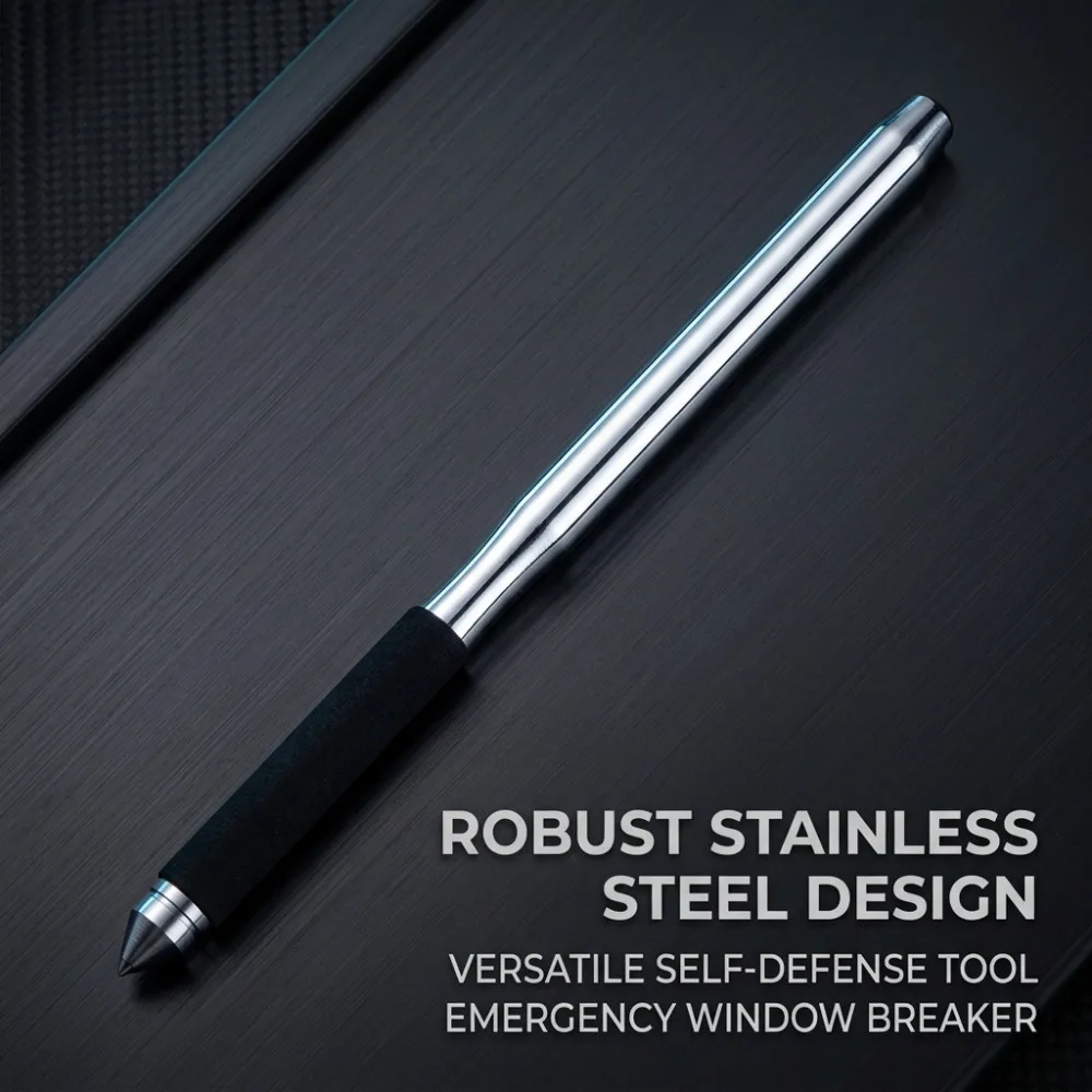 50cm Stainless Steel Baseball Bat Multifunctional Emergency Stick for Car Anti-Slip Comfortable Grip Baseball Bat Self-Defense