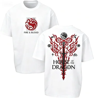 House of The Dragon3 2026 Double Sided Targaryen Sigil Fantasy Series Fan Pure Cotton Short Sleeve Casual T-Shirt view 5