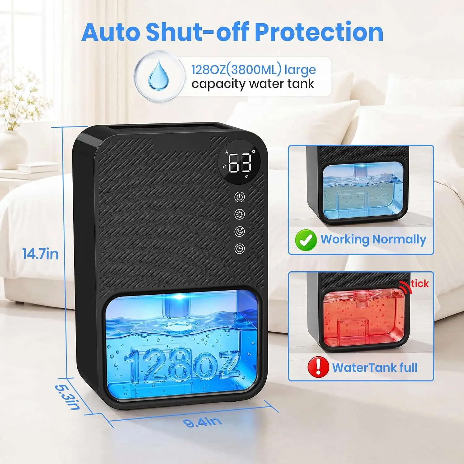 2026 New Upgrade Dehumidifier,128oz Visible Water Tank 1000 Sq.ft Dehumidifier For Home – Quiet Portable Unit With 24-Hour Timer
