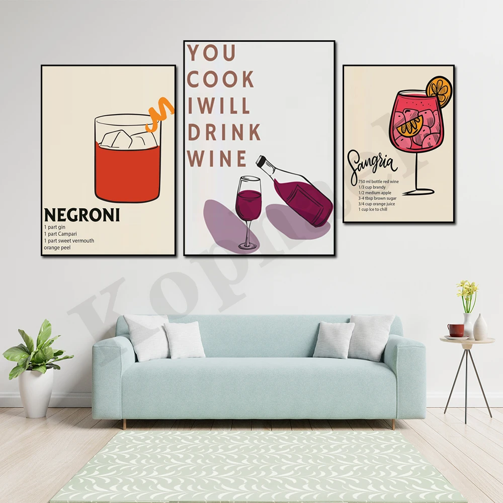 Funny Cocktails Gin Whiskey Wine Bar Kitchen Sign Decor Wall Art Poster